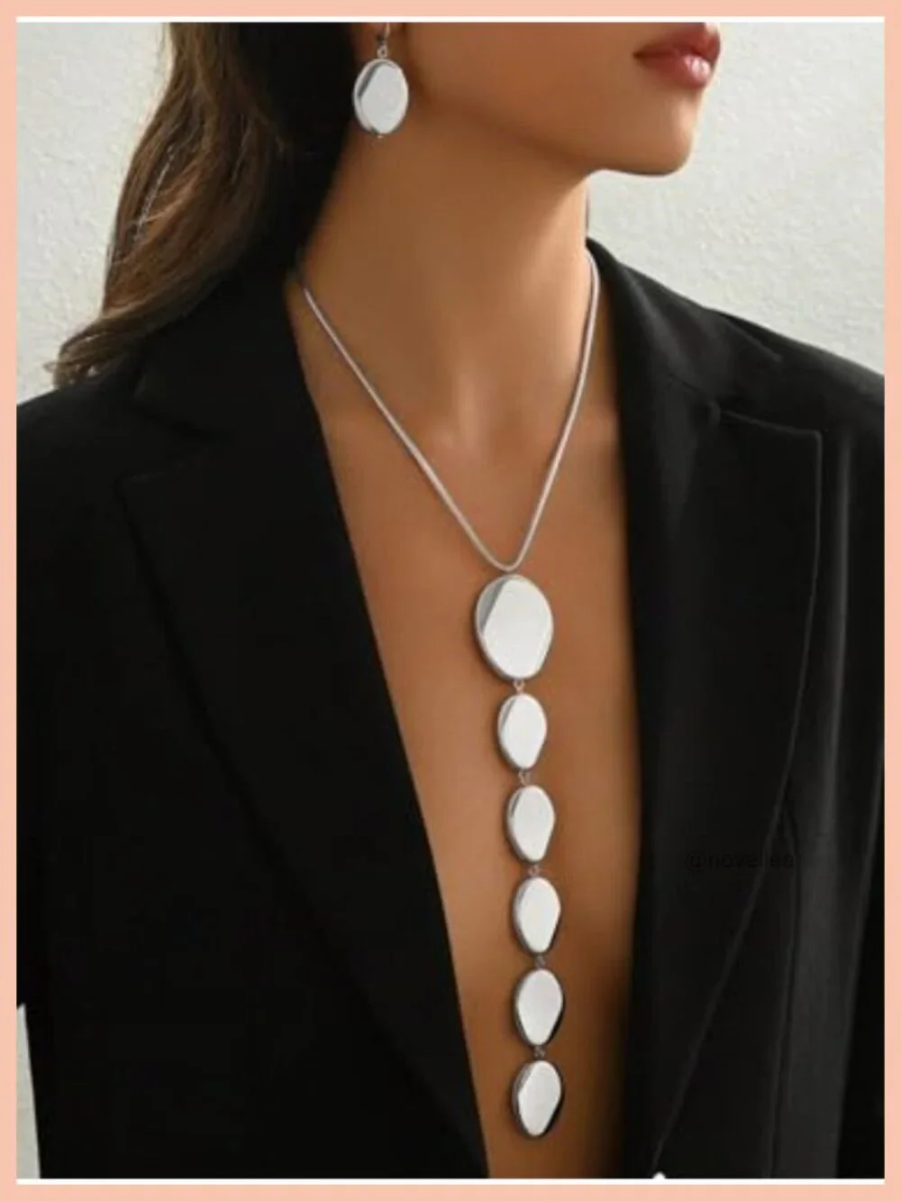 2PCS Geometric Y-Necklace and Earrings Set with Snake Chain